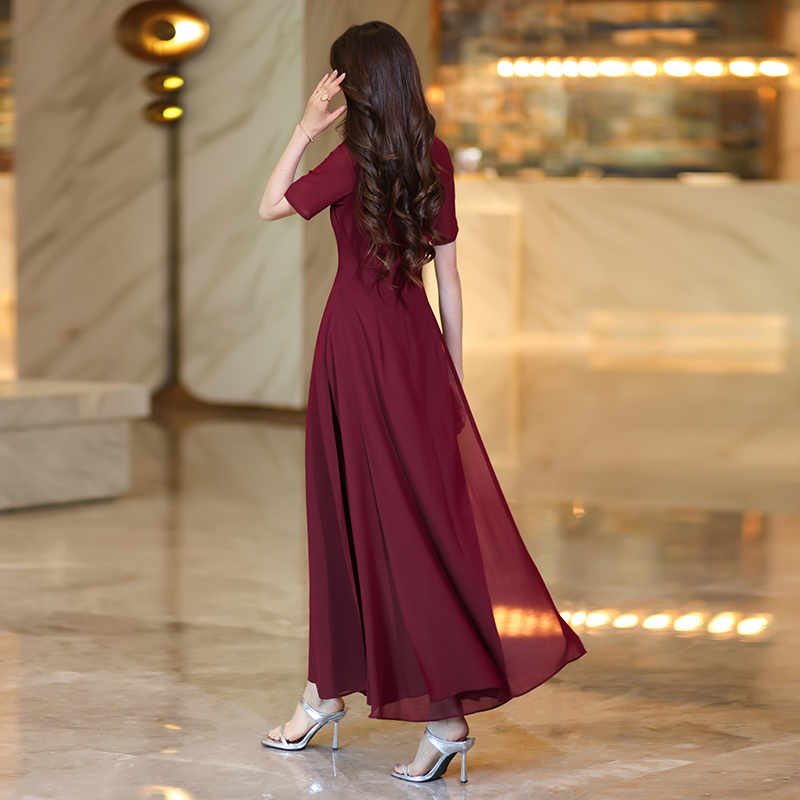 summer chinesestyle cheongsam dresses for women exuding highend elegance and graceful charm with short sleeves printed chiffon fabric and a onepiece d