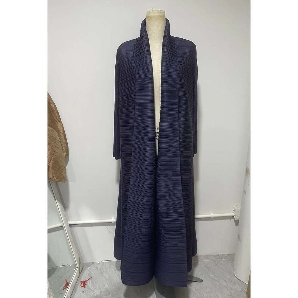 Miyake Pleated Turndown Collar Sleeve Cardigan Dress Long Coats Women 2024 New Abaya Fashion Solid Loose Large Size Clothes Designer