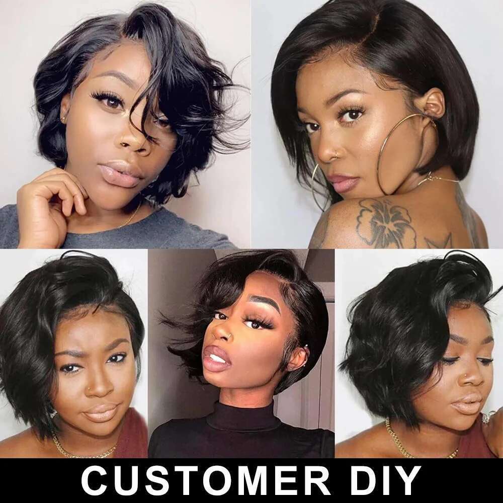 Wigs Human Hair 13x4 Short Lace Front for Women Black Pixie Cut Transparent Frontal Wig Layered Straight