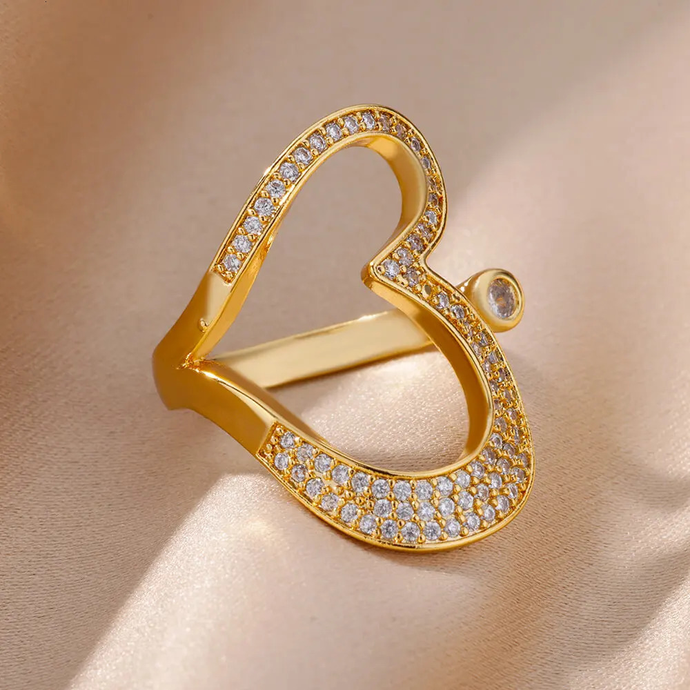 Horizontal Heart Rings for Women In Stainless Steel Ring Exaggerate Aesthetic Wedding Jewerly anillos mujer 250519