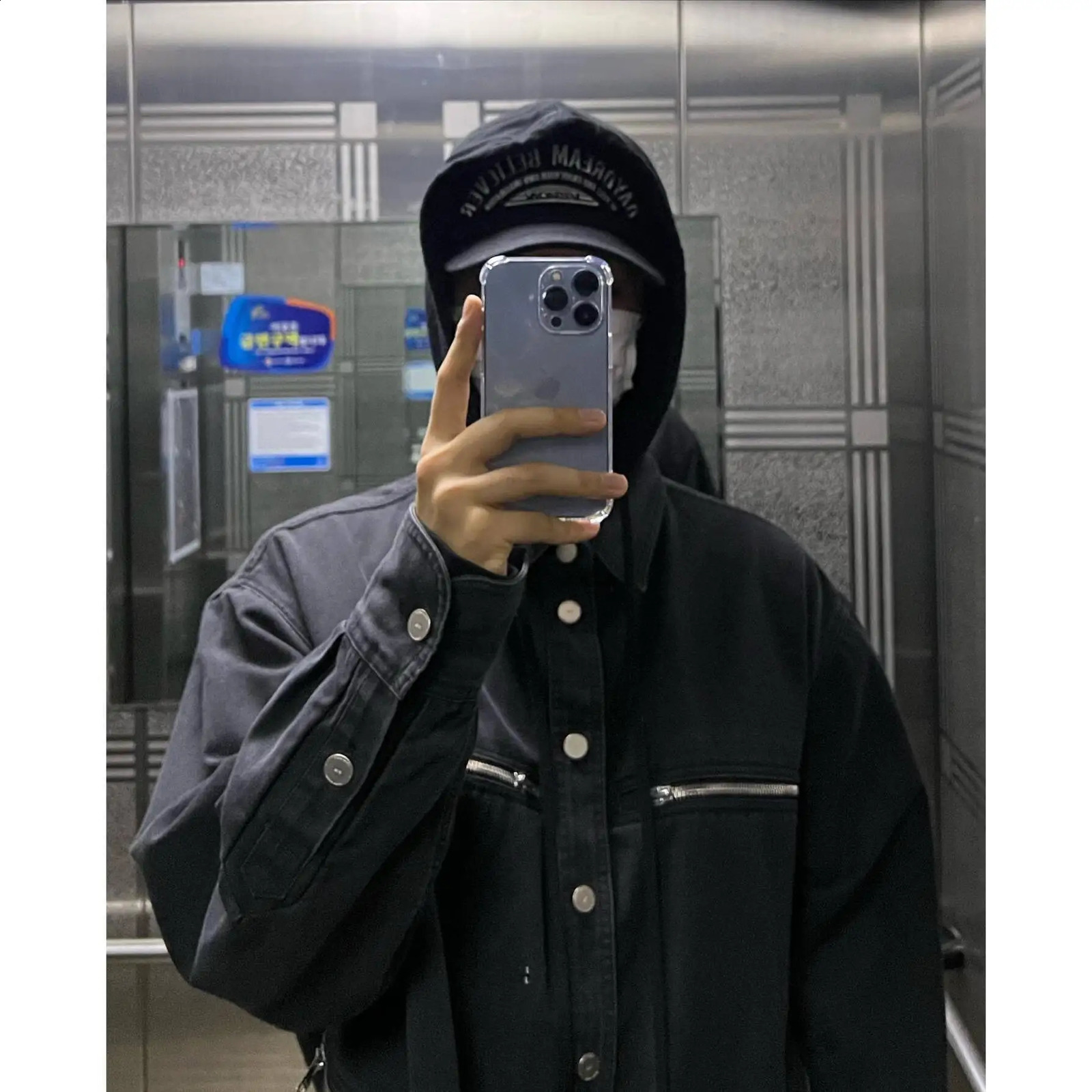 PFNW Washed Old High Street Black Denim Jacket Mens Fashion Arcade Zipper Pocket Oversized Single Breasted Coat 28W5520 250516