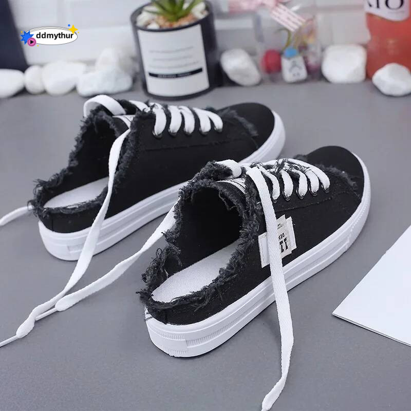 2023 New Spring Summer Women Canvas Shoes flat sneakers women casual low upper lace up white shoes ddmythur