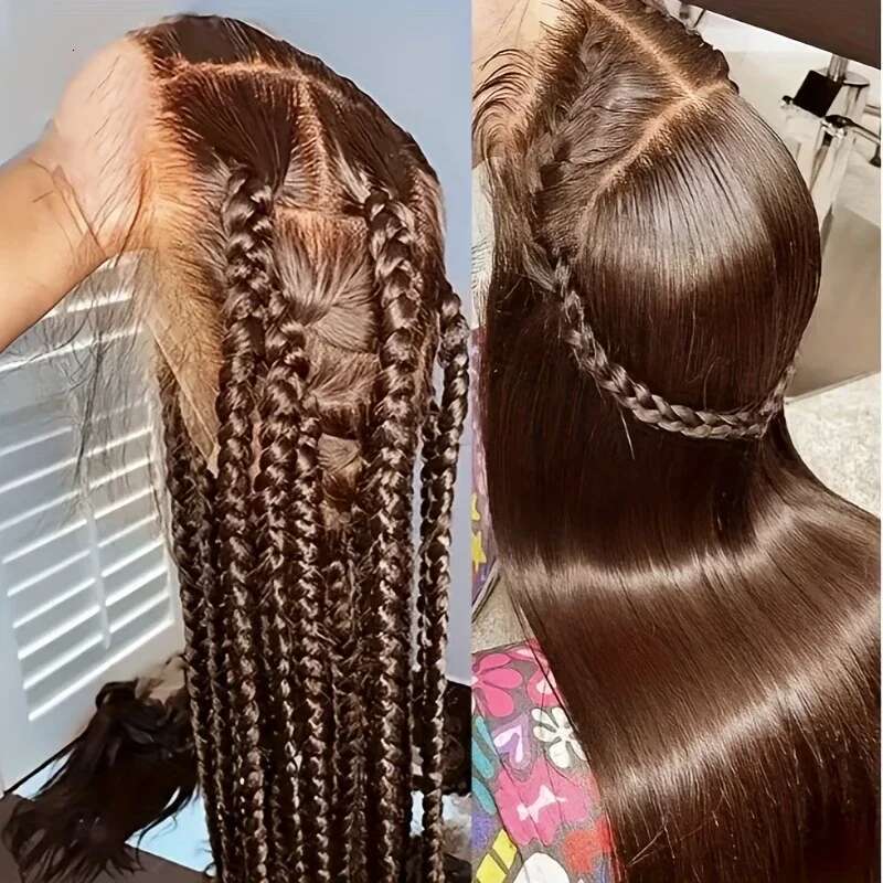44 46 inches200 Density Chocolate Brown Straight Lace Front Women 13x4 13x6 lace Human Hair Wig for Daily Wear
