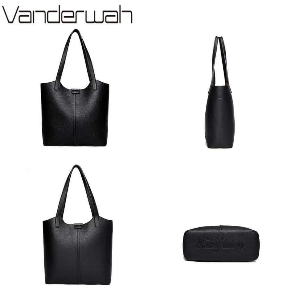Genuine Brand Soft Leather Shoulder For Women Casual Tote Bag Female Solid Color Purse Simple Design Handbag Commuting Sac