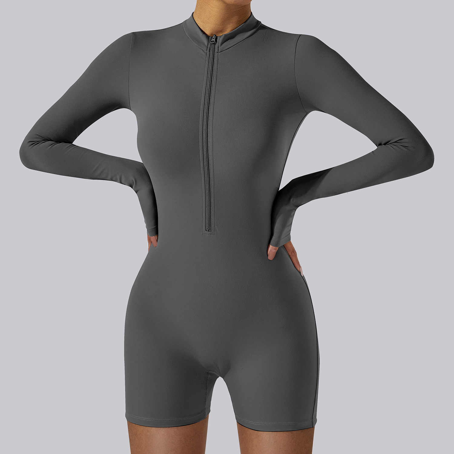 New open neck zipper long sleeved yoga dance fitness suit tight fitting sports jumpsuit
