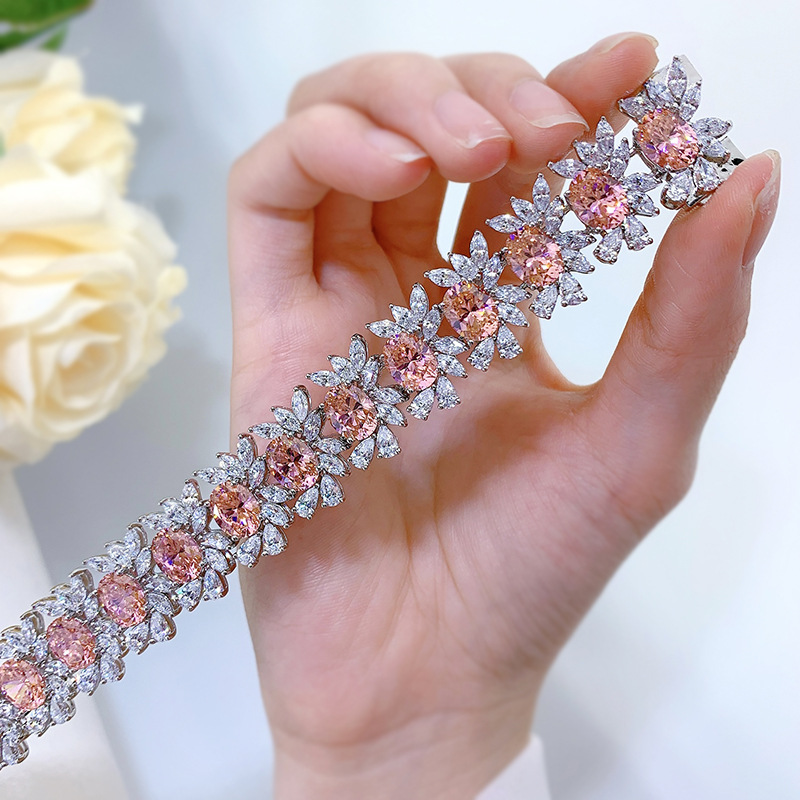 Sophisticated Handcrafted Chain Bangle Accented by Real Gemstones