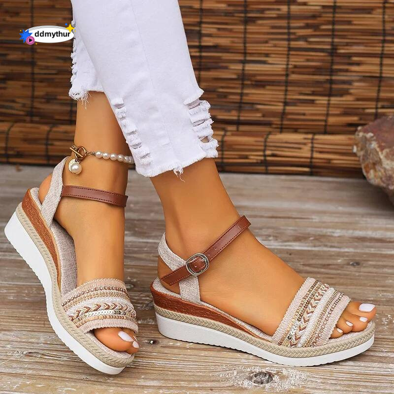 Women's Braided Casual Sandals Buckle Strap Platform Wedge Sandles for Women Summer Light Non Slip Walking Sandalias Mujer ddmythur