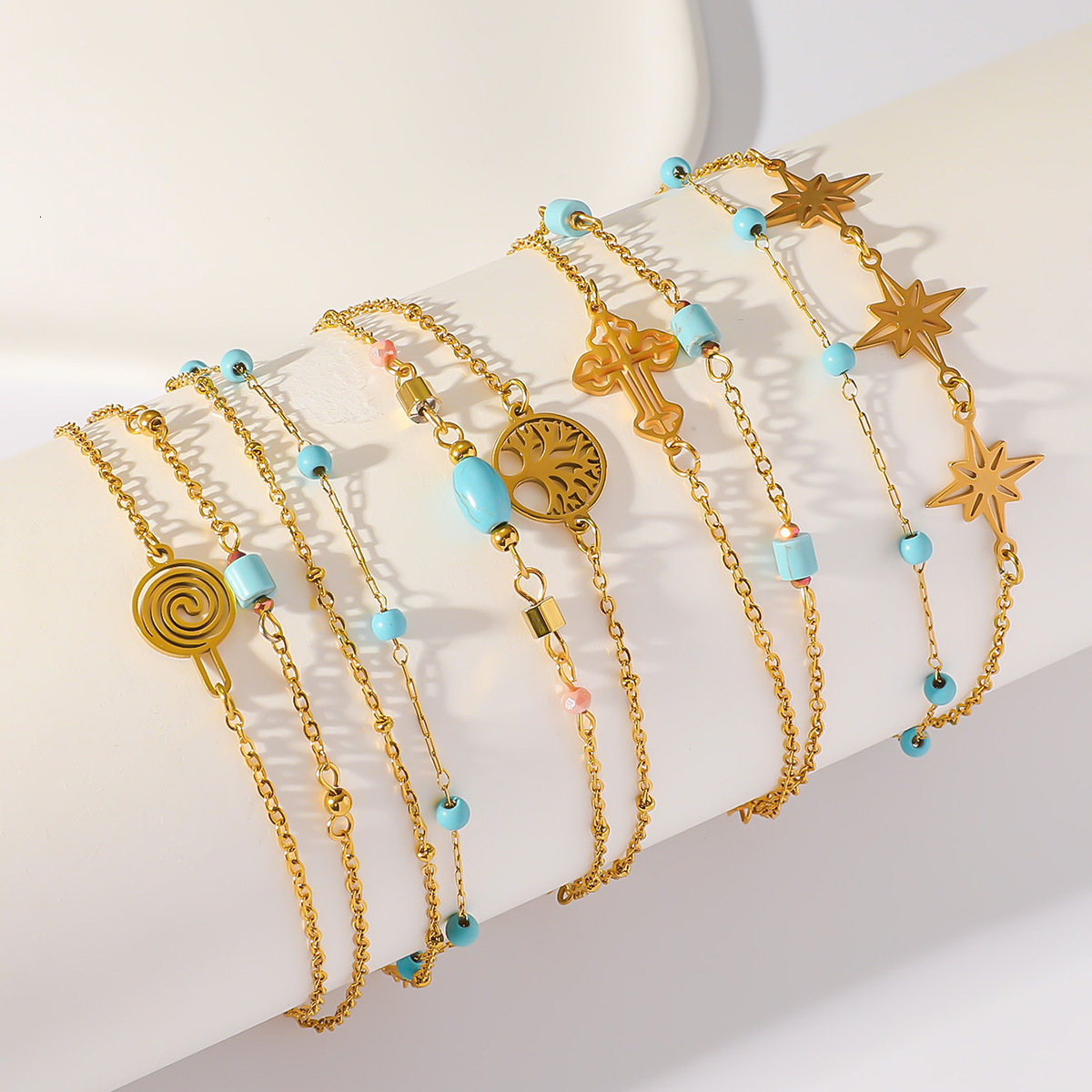 Stainless Turquoise Bracelet Titanium Steel New Women's Versatile Fashion Simple Natural Stone Double Layer