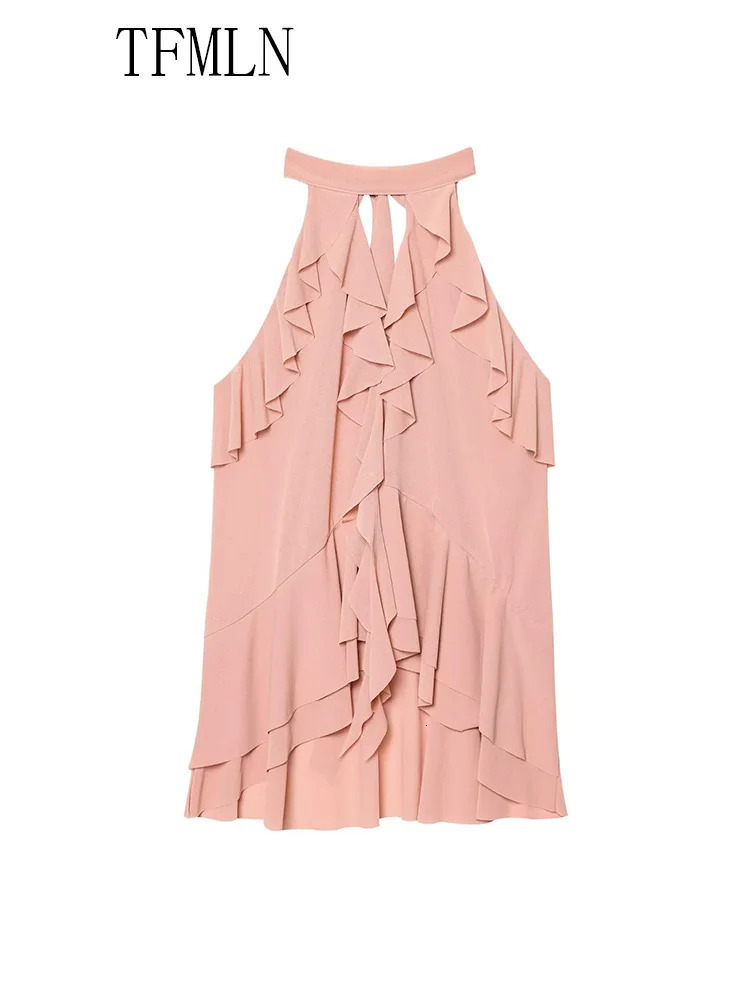 TFMLN Summer Women Tierred Halter Blouse Fashion Sleeveless Ruffles Thin Causal Chic Tops Sweet High Street Ladies 250520