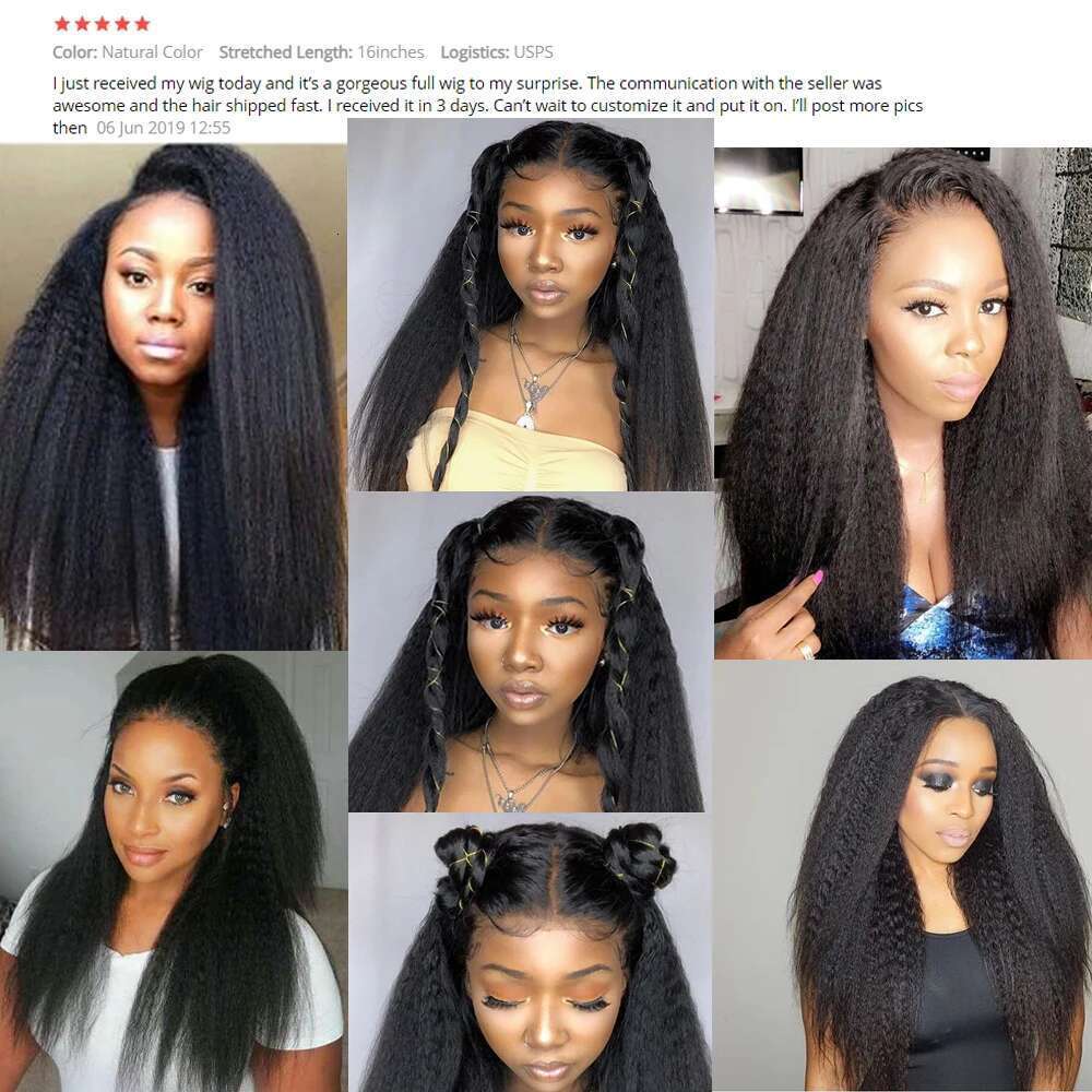 Kinky Wigs For Black Women Glueless Brazilian Human Hair 13x4 Transparent Lace Frontal Yaki Straight Wig