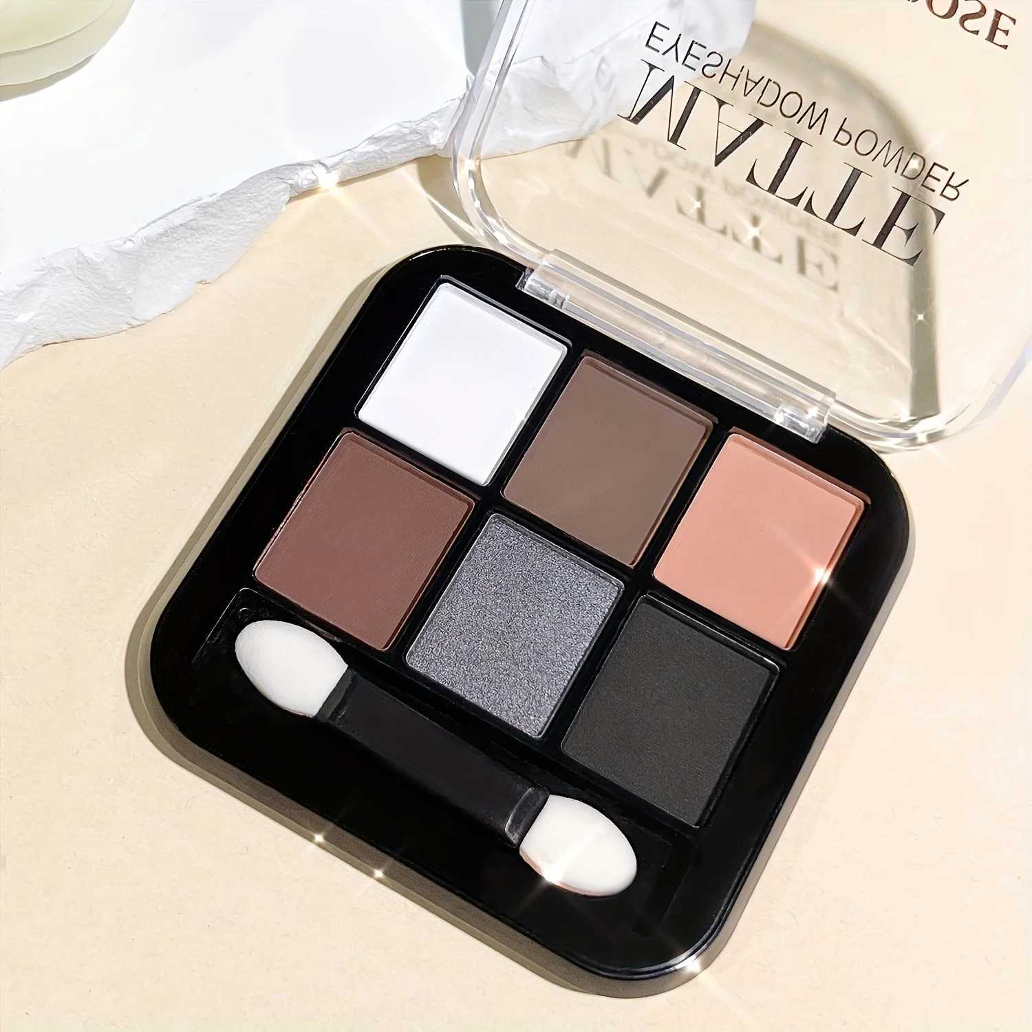 6 Colors Eyeshadow Palette With Brush Matte Pearly Glitter High Pigmented Eyeshadow Smokey Makeup Brown Color Brightening EyelidXJ250520