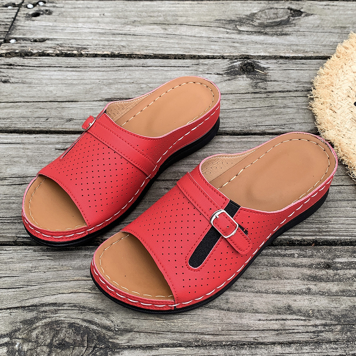Large Casual Shoes Women S Shoes Summer New Style For Outerwear With Metal Buckle Thick Sole Fishmouth Wedge Sandals Ddmysaturn