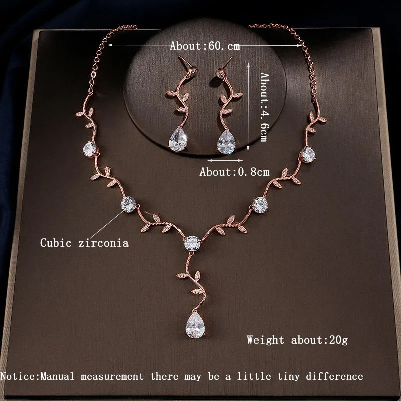 Fashion Niche Womens Necklace Earrings Willow Branch Zircon Ins Style Clavicle Necklace Earring Set 250520