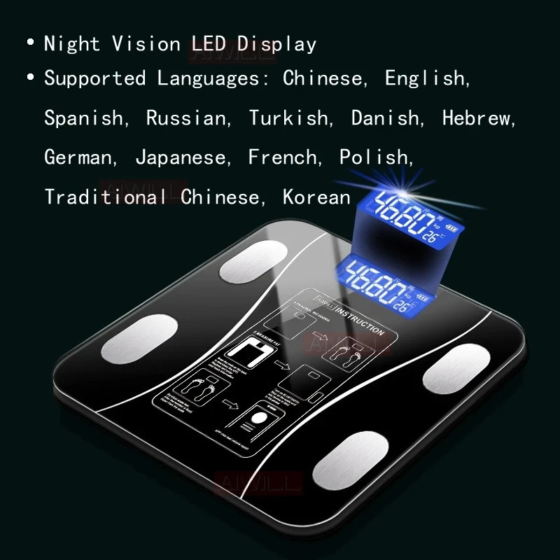 Body Fat Scale Smart Wireless Digital Bathroom Weight Scale Body Composition Analyzer with Smartphone App Bluetooth USB Charging 250513