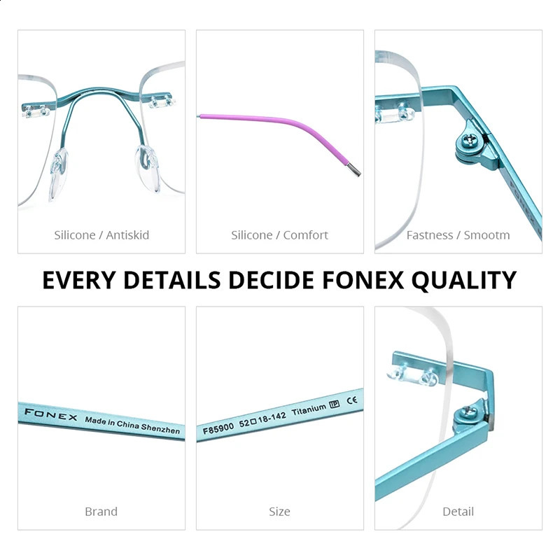 FONEX Glasses Frame Men n Rimless Square Eyeglasse Frameless UltralightWeight Japanese Eyewear 85900 250515