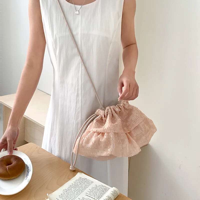 Korean Fashion Sequined Women's Handbags Personality Drawstring Y2k Aesthetic Shoulder Bags Design Vintage Underarm Bag