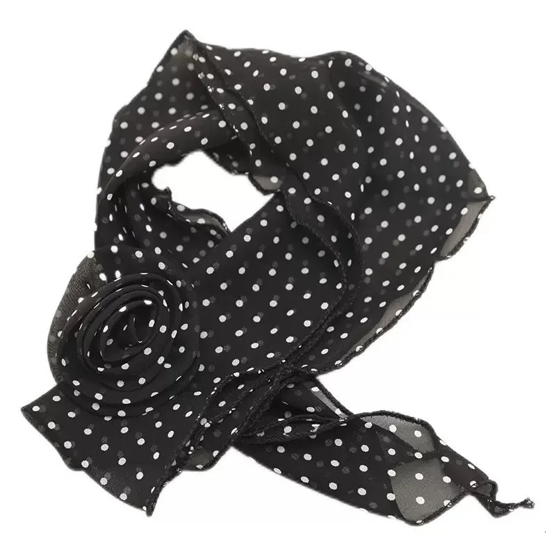 Womens Silk Scarf Korean Version High Grade Silk Scarf Womens Long Polka Dot Rose Bib Ribbon Stylish Everything Girls Gifts 250517