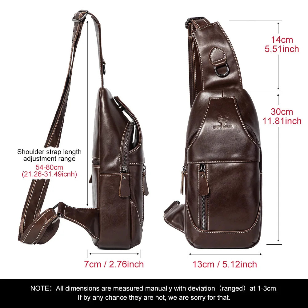 HUMERPAUL Mens Chest Bag Crossbody Pack Genuine Leather Large Capacity Casual Messenger Bag Retro Men Handbag Shoulder Bag 250519