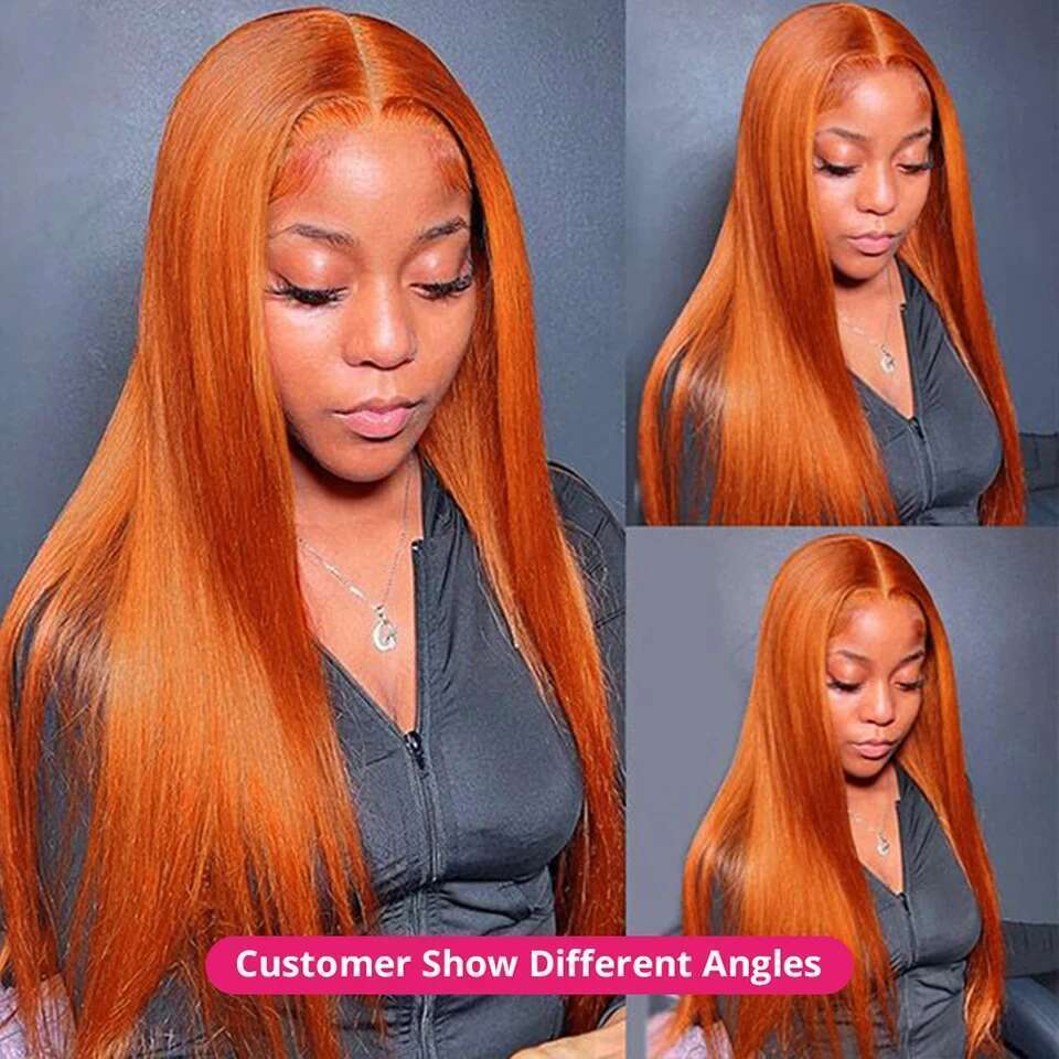 Orange Ginger Straight 13x6 Frontal 100% Brazilian Yellow 13x4 HD Lace Front Human Hair Wigs For Women