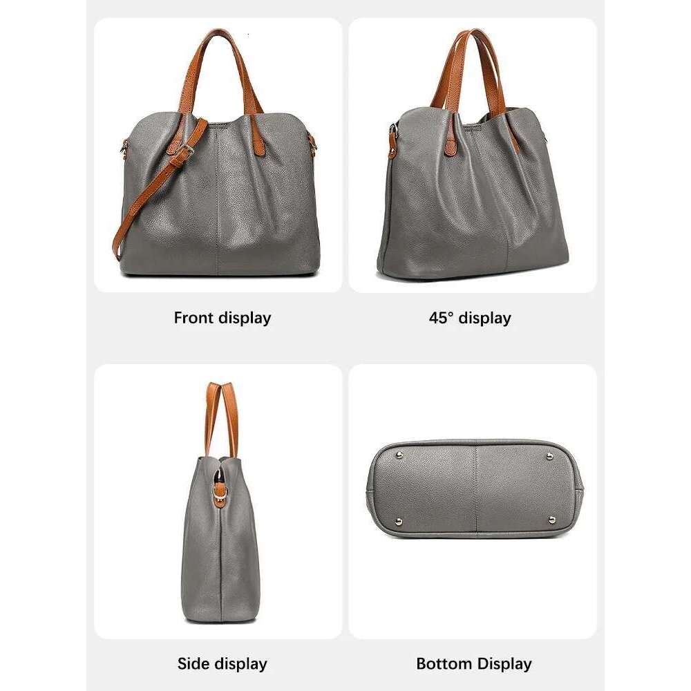 Zency Tote Bag Genuine Leather Women Large Composite Ruched Red Purse Top Layer Cowhide Shoulder Crossbody Handbag Versatile Sac