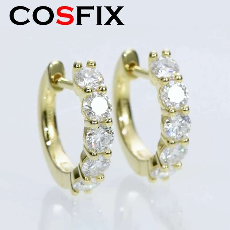 COSFIX Hoops 925 Sterling Silver Real 3.5mm Moissanite Stud Earrings For Women Sparkling Yellow Jewelry Gifts