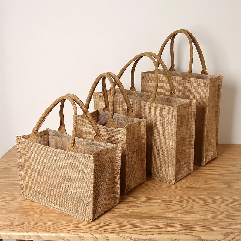 Jute Ladies Tote Bag Laminating Blank Shopping Bag Can Painting DIY Large Capacity Open Handbag 250516