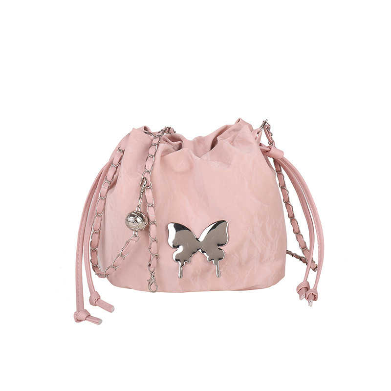 Free Delivery Designer Bag 2025 Spring Drawstring Butterfly Fashion Women's Trendy Cross Shoulder Water Bucket Bag Xiaoxiangfeng Luxury Bag