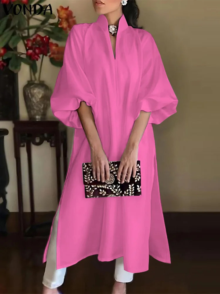 Plus Size 5XL VONDA Women Office Dress 2025 Long Maxi Sundress Casual Solid Color Elegant Elastic Loose A-line Dress Vestidos 250519