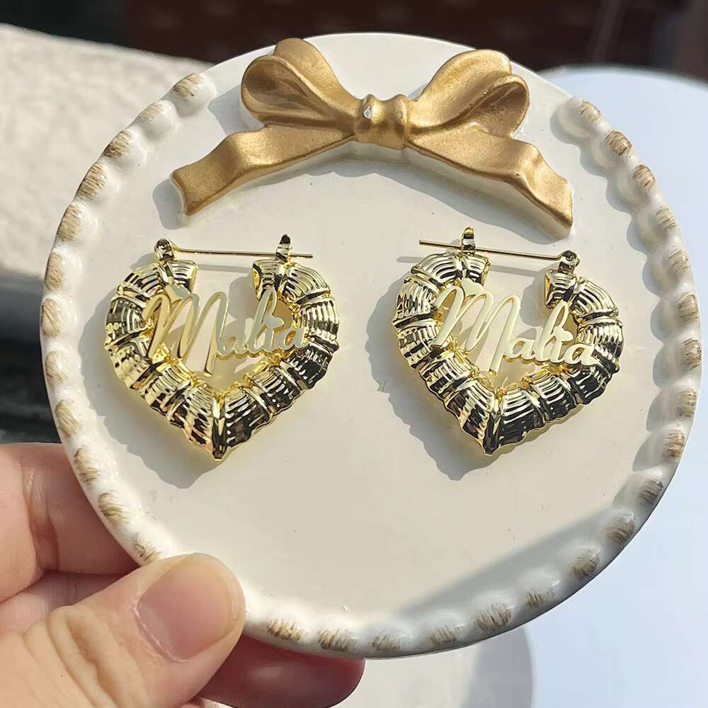 Autumn Cold OEM Waterproof Stainless Steel Letter Heart Shaped Bamboo Circle Girls' Earrings