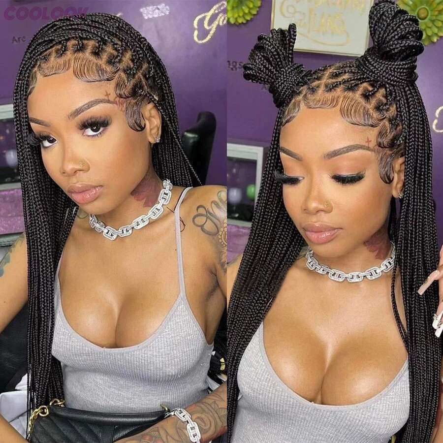 Cornrows Braided Wig Small Square Knotless Box Braids Wigs For Black Women With Baby Synthetic Long 36Inches Braiding Hair