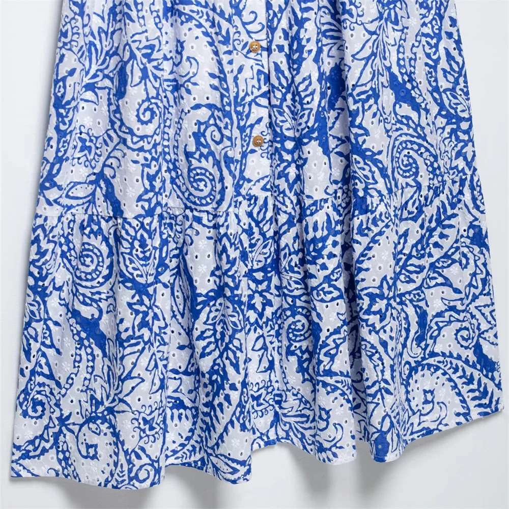 Womens Casual Elegant n with European and American Style Belt Hollow Printed Shirt Dress 250520