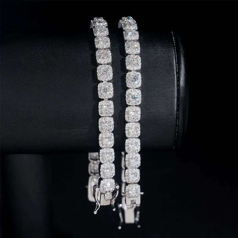 6mm Full Moissanite Bracelets For Men Women Square Round Brilliant Diamond 925 Sterling Silver Hip Hop Wedding Jewelry With GRA