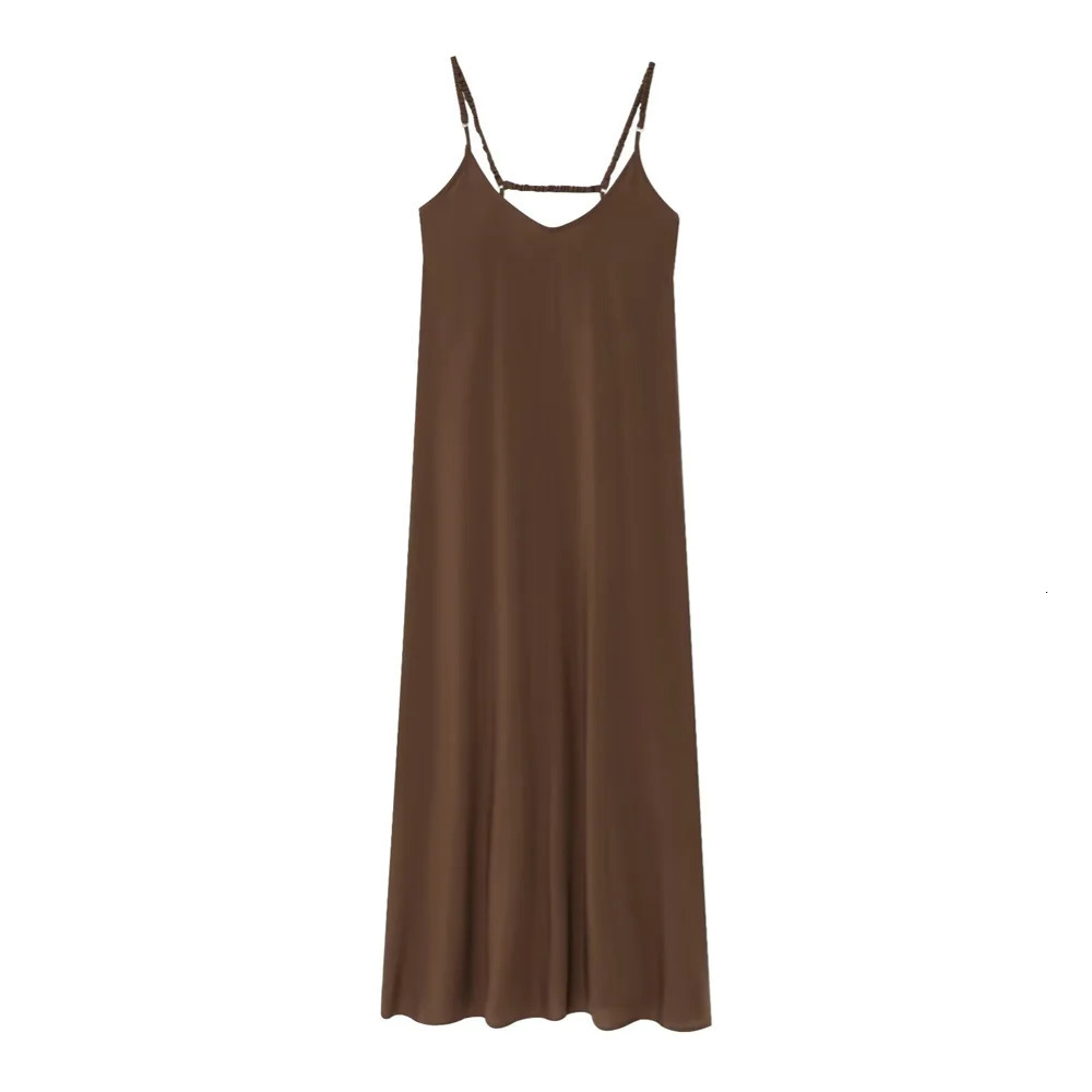 UNIZERA womens suspender long dress with solid color and chest accessories for spring summer casual wear 250520