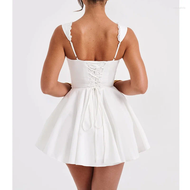 Casual Dresses Lamuusaa Corset Dress Women Sexy Clothes Solid Color Square Collar Sleeveless Ruffle Hem a Line Mini Club Party