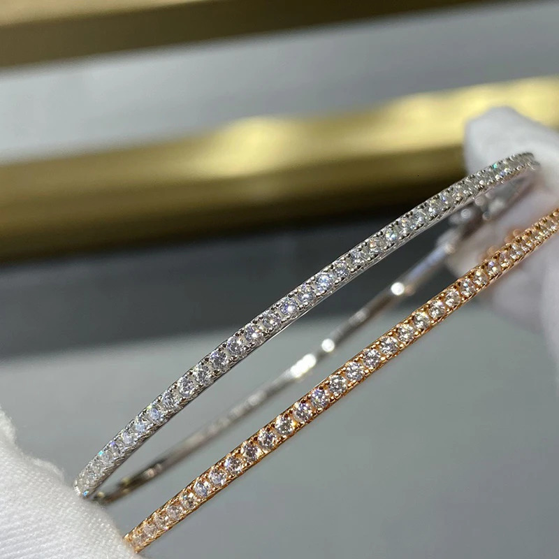 Quality Pure 925 Sterling Silver Jewelry For Women Gold Bangle Move Diamond Bangle Wedding Jewelry Around Rivet 6cm Bangle 250515