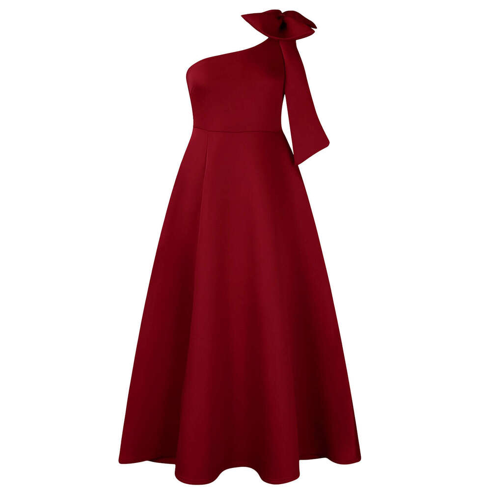 Women's Wear D3322 Women's New Cross Shoulder Large Bow Sexy Long Dress