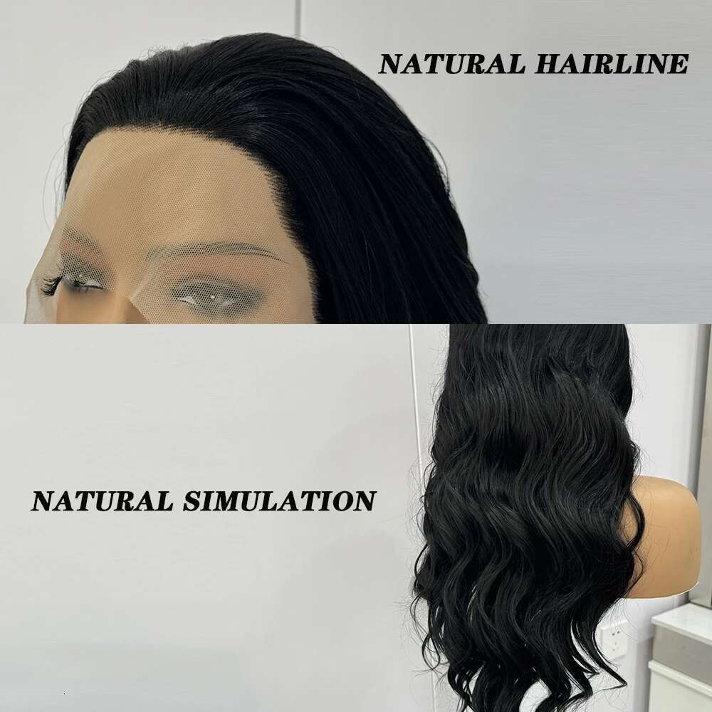 Black Synthetic Wigs For Women Long Hair Body Wavy Heat Resistant Fiber Front Lace Glueless Wig Daily Use Cosplay