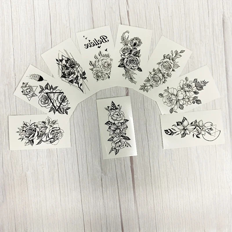 52-Piece Black White Waterproof Temporary Tattoo Stickers Set Durable Body Art Fake Tattoos for Daily Wear Artistic Events 250515