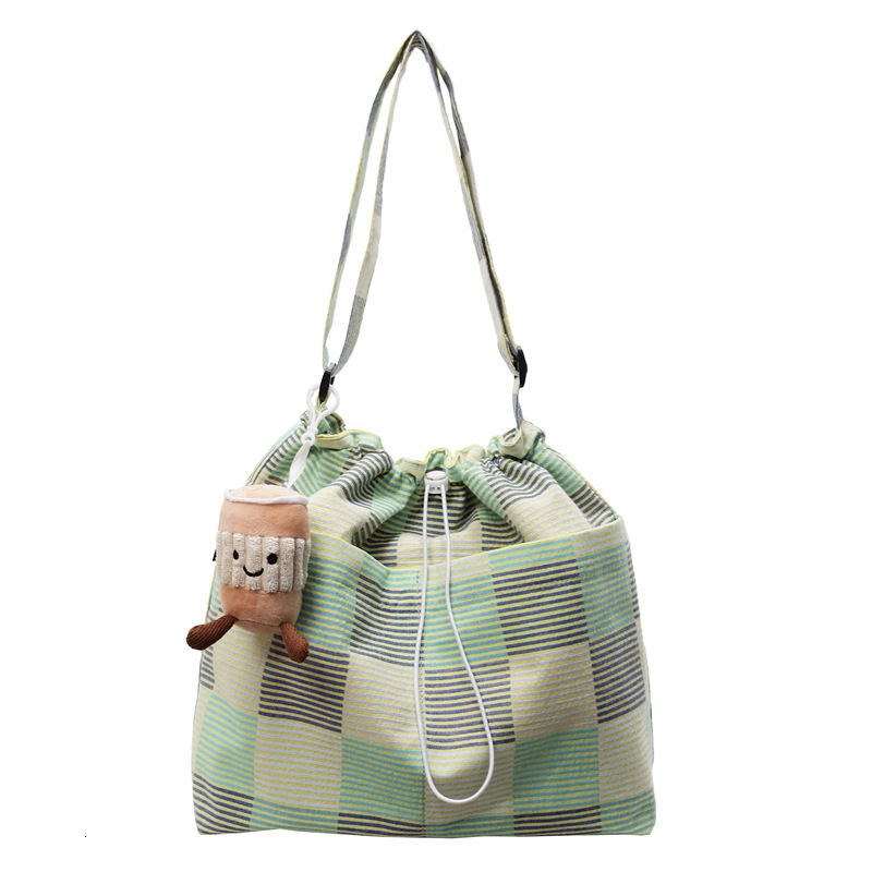 Fashionable large capacity underarm trendy spring new women's single shoulder crossbody bag striped grid fresh bucket casual dopamine knitted fab