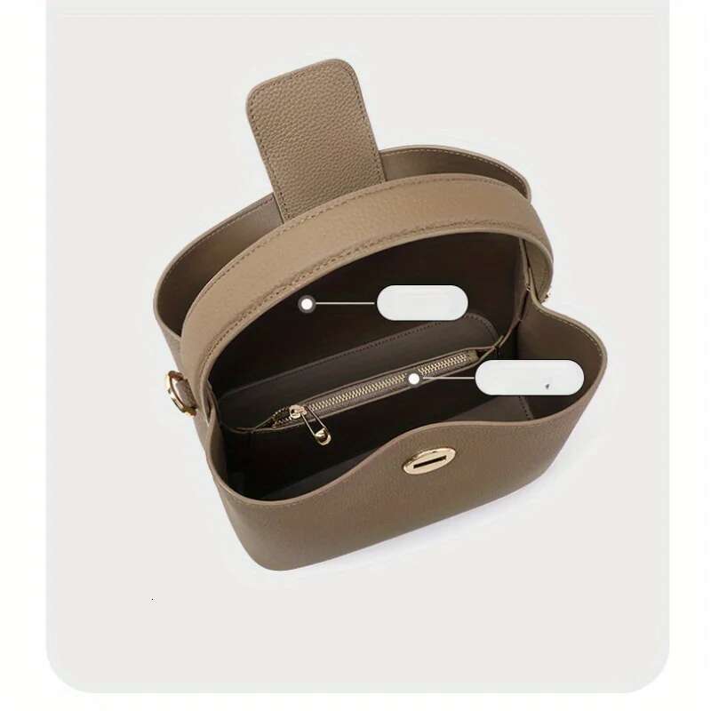 2025 New Ladies Slung Women's Bucket Leather Bags One Shoulder Joker Handbag Commuter Storage Bag