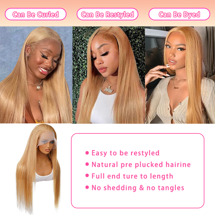 18-30 inch 13x6 HD lace front wig for women | 27 # straight human hair wig , free to sew natural hairline