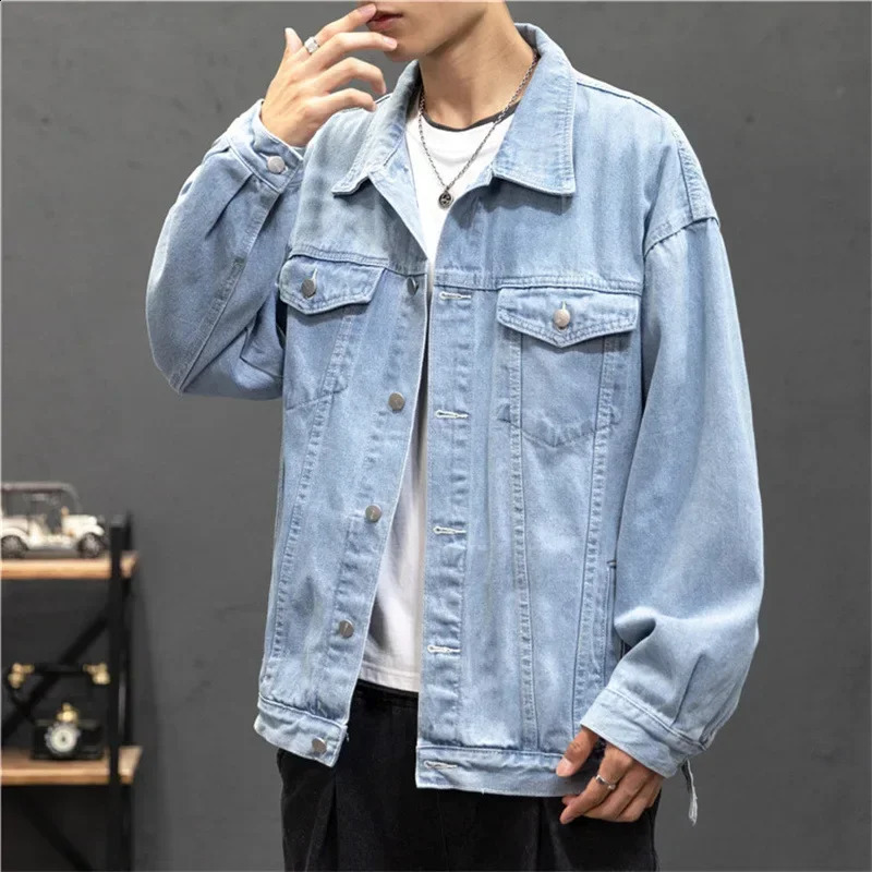 Denim Jacket Men Vintage Jean Coats Streetwear Fashion Turn Down Collar Outerwear Cotton Bomber 250516