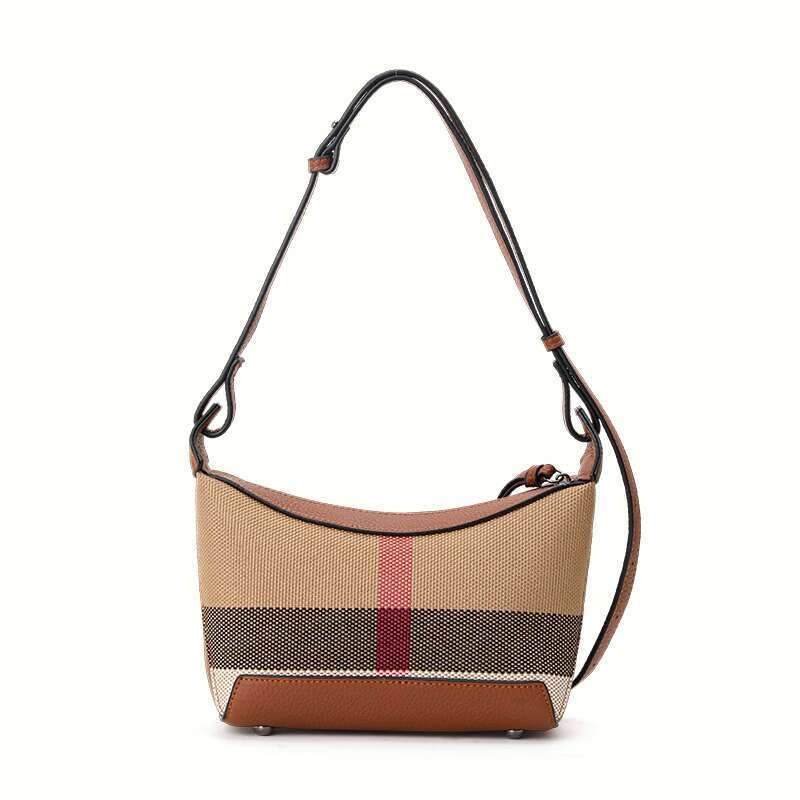 Aidrani 2024 Women's Fashion Genuine Leather Check Shoulder New Pattern Canvas Cowhide Crossbody Bag
