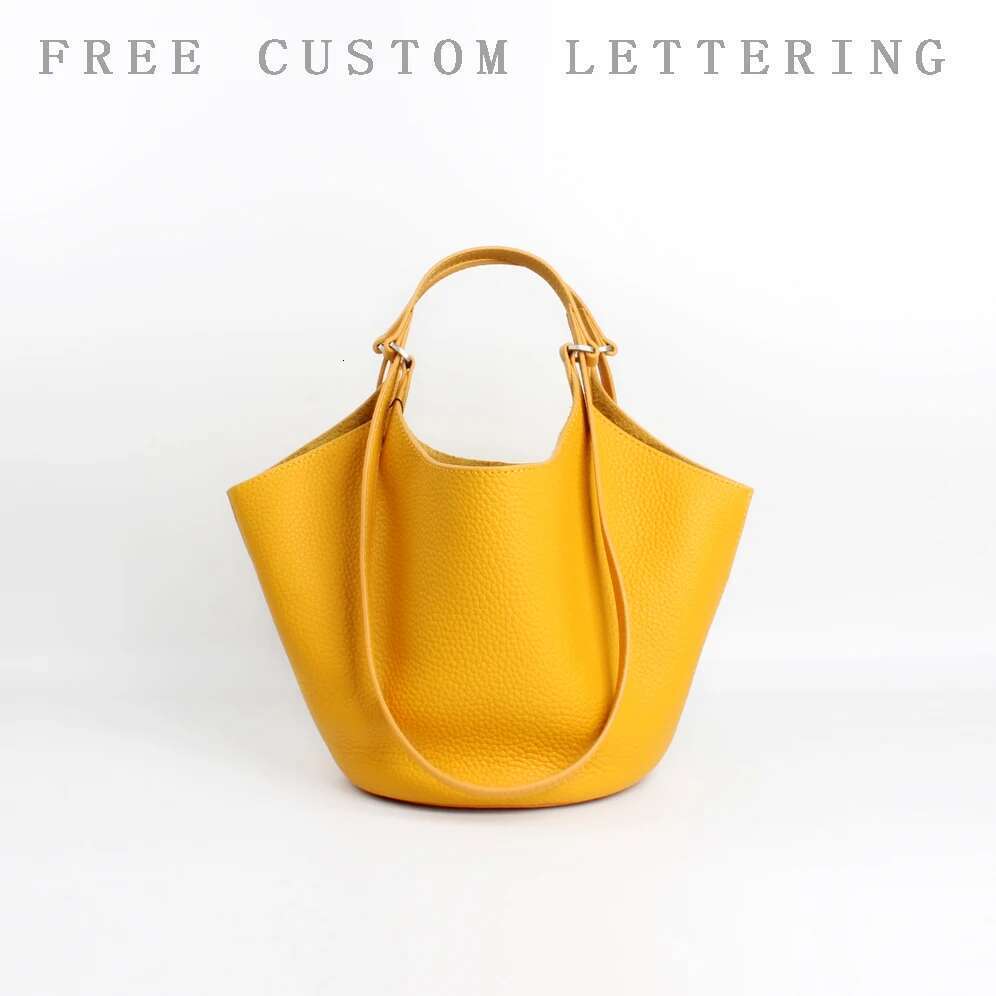 Genuine bucket 2025 summer new soft top layer cowhide leather one-shoulder tote bag fashionable ladies handbag