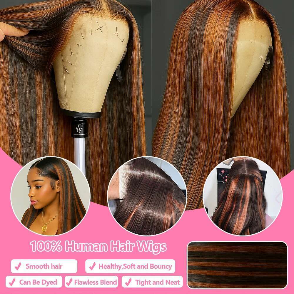 1B/30 Highlight Bone Straight 13x4 Hd 30 inch Lace Front Wig Human Hair Ombre Brown Colored Wigs For Black Women