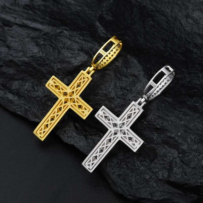 TUHE Unisex Cross Pendants Necklaces Ice Out Moissanite 925 silver Pendants For Men Hip Hop Jewelry Gift