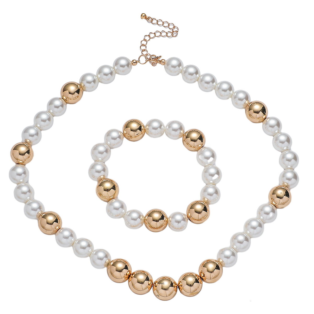 New fashion handmade bead imitation pearl necklace, men's and women's personalized high-end collarbone chain set, bracelet accessories