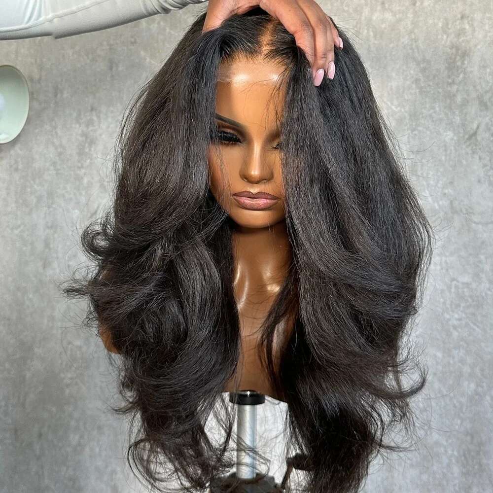 26Preplucked Black Yaki Kinky Body Wave 180Density Natural Hairline 13*4 Lace Front Wigs For Women With Baby Hair Good Texture