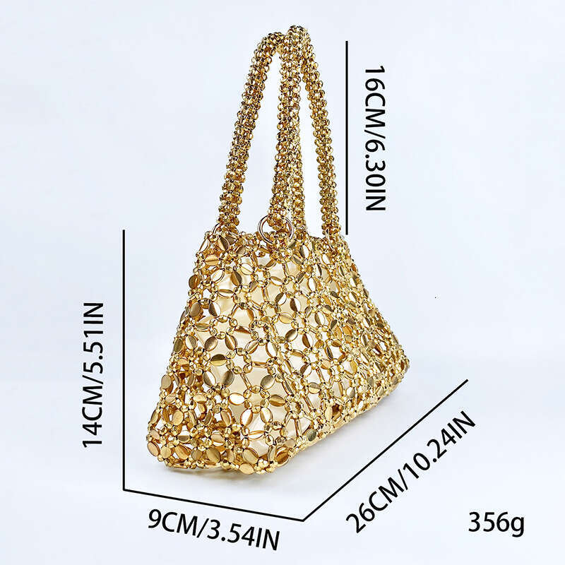 Korean Version Personalized Woven Hollow High Aesthetic Ceiling Versatile Handbag With Shiny Handmade Pearl Tote Underarm Bag