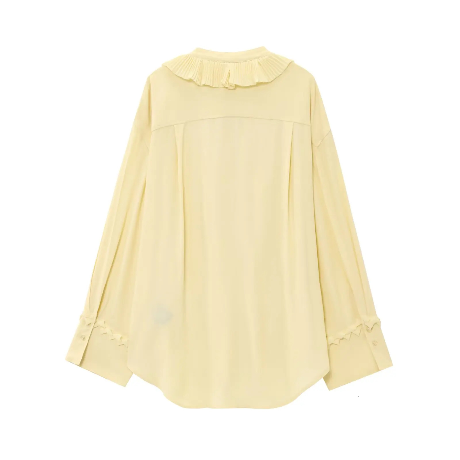 UNIZERA womens versatile solid color long sleeved shirt with ruffled edges and pleated temperament summer style 250520